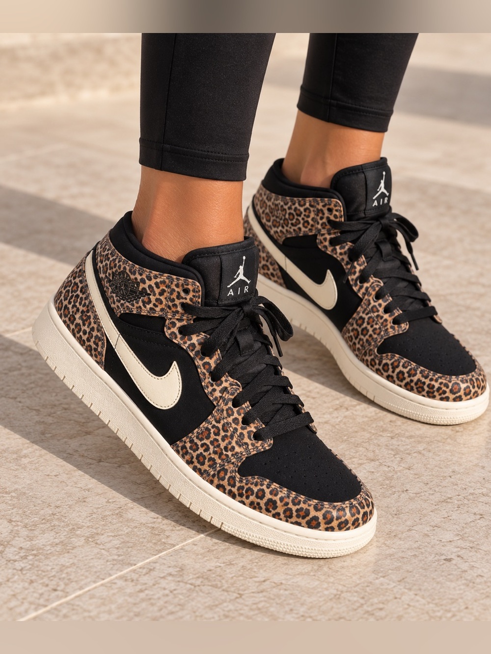 Nike Air Jordan 1 Mid Leopard Print - Black & Cream Kids/GS 5.5Y — Women’s 7